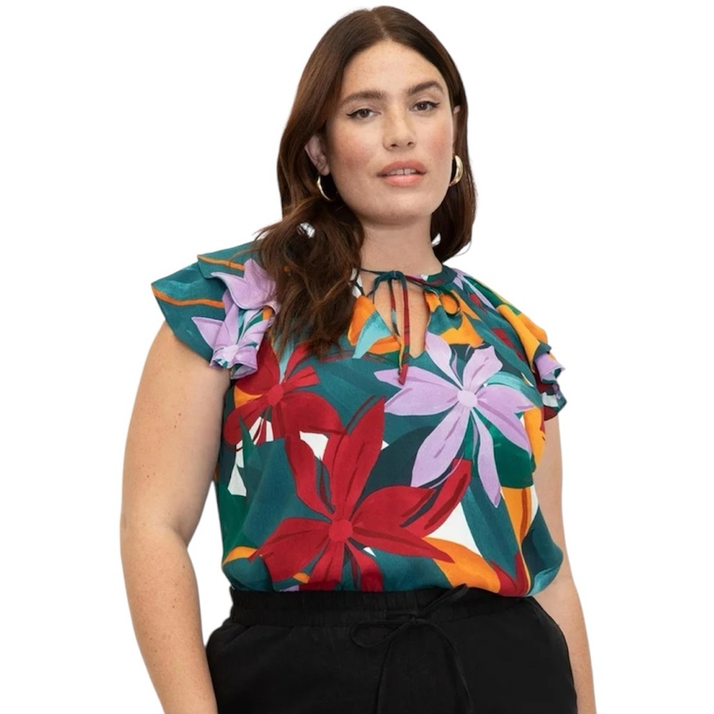 ELOQUII Elements Women's‎ Plus Size Ruffle Sleeve Top Multicolor Blouse Size 18